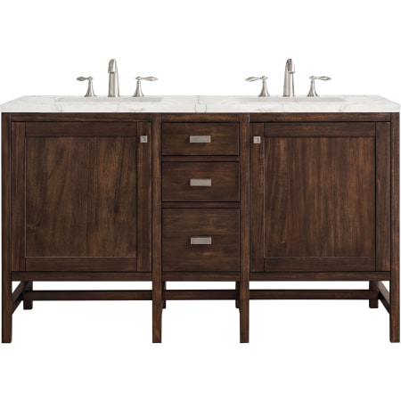 James Martin Vanities Addison 60" Free Standing Double Basin Hardwood Vanity Set with 1-3/16" Eternal Jasmine Pearl Quartz Top, and Electrical Outlet Mid Century Acacia
