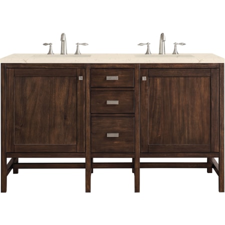 James Martin Vanities Addison 60" Free Standing Double Basin Hardwood Vanity Set with 1-3/16" Eternal Marfil Quartz Top, and Electrical Outlet Mid Century Acacia