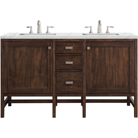James Martin Vanities Addison 60" Free Standing Double Basin Poplar Vanity Set with 3 cm Ethereal Noctis Quartz Vanity Top, Rectangular Sinks, USB Port and Electrical Outlet Mid Century Acacia
