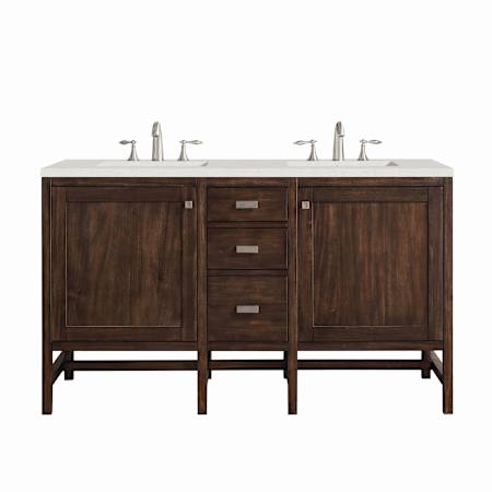 James Martin Vanities Addison 60" Double Basin Wood Vanity Set with 3cm Lime Delight Silestone Quartz Vanity Top, Rectangular Sinks, USB Port and Electrical Outlet Mid-Century Acacia