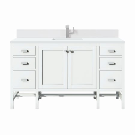 James Martin Vanities Addison 60" Single Basin Wood Vanity Set with 3cm White Zeus Silestone Quartz Vanity Top, Backsplash, Rectangular Sink, USB Port and Outlet Glossy White
