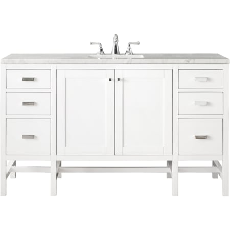 James Martin Vanities Addison 60" Free Standing Single Basin Hardwood Vanity Set with 1-3/16" Arctic Fall Solid Surface Top, and Electrical Outlet Glossy White