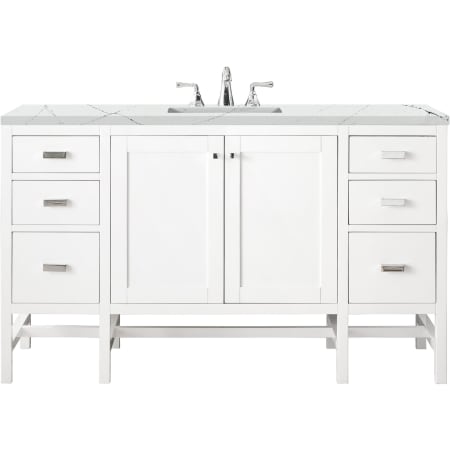 James Martin Vanities Addison 60" Free Standing Single Basin Poplar Vanity Set with 3 cm Ethereal Noctis Quartz Vanity Top, Rectangular Sink, USB Port and Electrical Outlet Glossy White