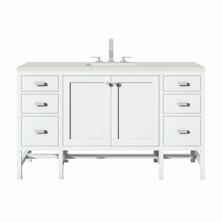 James Martin Vanities Addison 60" Single Basin Wood Vanity Set with 3cm Lime Delight Silestone Quartz Vanity Top, Rectangular Sink, USB Port and Electrical Outlet Glossy White