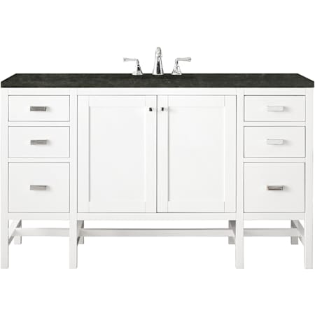 James Martin Vanities Addison 60" Free Standing Single Basin Hardwood Vanity Set with Solid Surface Top, Rectangular Sink, USB Port(s), and Electrical Outlet(s) Glossy White