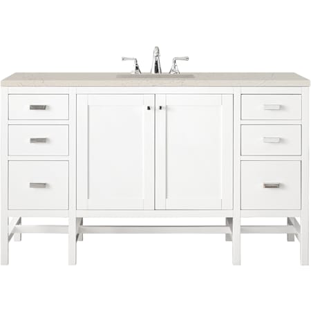 James Martin Vanities Addison 60" Free Standing Single Basin Hardwood Vanity Set with Stone Composite Top, Rectangular Sink, USB Port(s), and Electrical Outlet(s) Glossy White