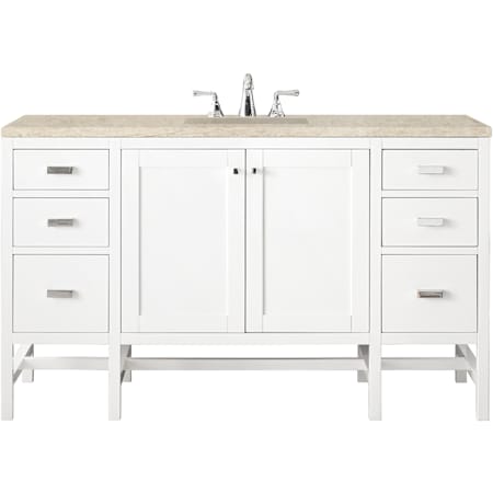 James Martin Vanities Addison 60" Free Standing Single Basin Hardwood Vanity Set with Solid Surface Top, Rectangular Sink, USB Port(s), and Electrical Outlet(s) Glossy White