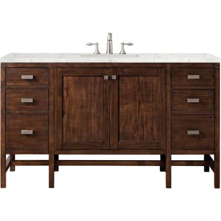 James Martin Vanities Addison 60" Free Standing Single Basin Hardwood Vanity Set with 1-3/16" Eternal Jasmine Pearl Quartz Top, and Electrical Outlet Mid Century Acacia