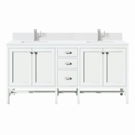 James Martin Vanities Addison 72" Double Basin Wood Vanity Set with 3cm White Zeus Silestone Quartz Vanity Top, Backsplash, Rectangular Sinks, USB Port and Outlet Glossy White