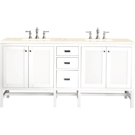 James Martin Vanities Addison 72" Free Standing Double Basin Hardwood Vanity Set with 1-3/16" Eternal Marfil Quartz Top, and Electrical Outlet Glossy White