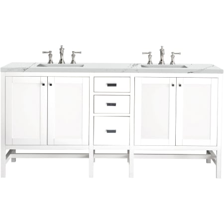 James Martin Vanities Addison 72" Free Standing Double Basin Poplar Vanity Set with 3 cm Ethereal Noctis Quartz Vanity Top, Rectangular Sinks, USB Port and Electrical Outlet Glossy White