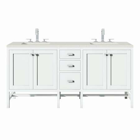 James Martin Vanities Addison 72" Double Basin Wood Vanity Set with 3cm Lime Delight Silestone Quartz Vanity Top, Rectangular Sinks, USB Port and Electrical Outlet Glossy White