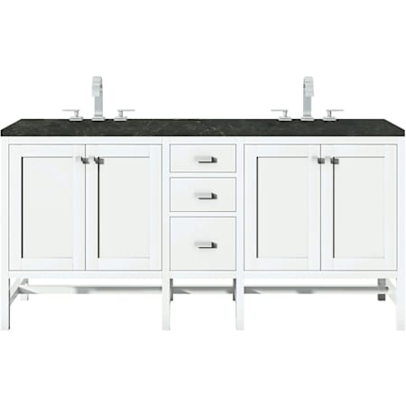 James Martin Vanities Addison 72" Free Standing Double Basin Hardwood Vanity Set with Solid Surface Top, Rectangular Sinks, USB Port(s), and Electrical Outlet(s) Glossy White