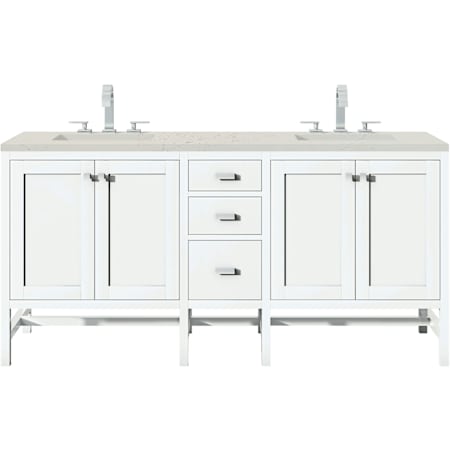 James Martin Vanities Addison 72" Free Standing Double Basin Hardwood Vanity Set with Stone Composite Top, Rectangular Sinks, USB Port(s), and Electrical Outlet(s) Glossy White
