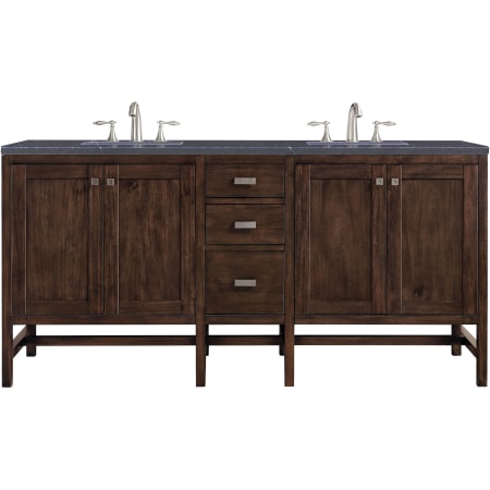 James Martin Vanities Addison 72" Free Standing Double Basin Hardwood Vanity Set with 1-3/16" Charcoal Soapstone Quartz Top, and Electrical Outlet Mid Century Acacia