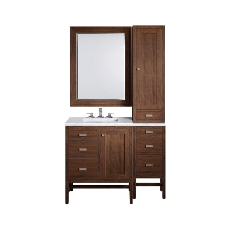 James Martin Vanities Addison 48" Single Basin Poplar Wood Vanity Set with Quartz Top, USB/Electrical Outlets and Matching Mirror Mid-Century Acacia