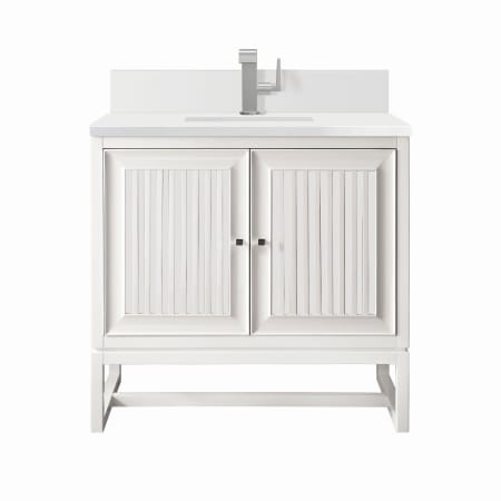 James Martin Vanities Athens 30" Single Basin Poplar Wood Vanity Set with 3cm White Zeus Silestone Quartz Vanity Top, Backsplash, Rectangular Sink, USB Port and Outlet Glossy White