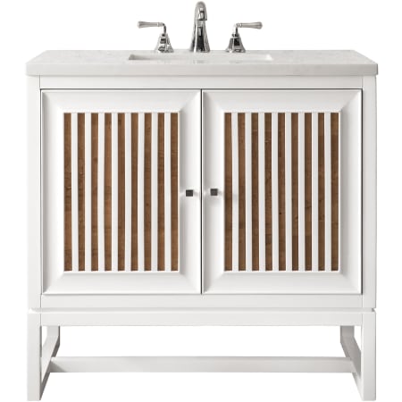 James Martin Vanities Athens 30" Free Standing Single Wood Vanity Set with Marble Top Glossy White
