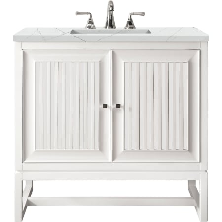 James Martin Vanities Athens 30" Wall Mounted and Free Standing Single Basin Poplar Vanity Set with 3 cm Ethereal Noctis Quartz Vanity Top, Rectangular Sink, USB Port and Electrical Outlet Glossy White