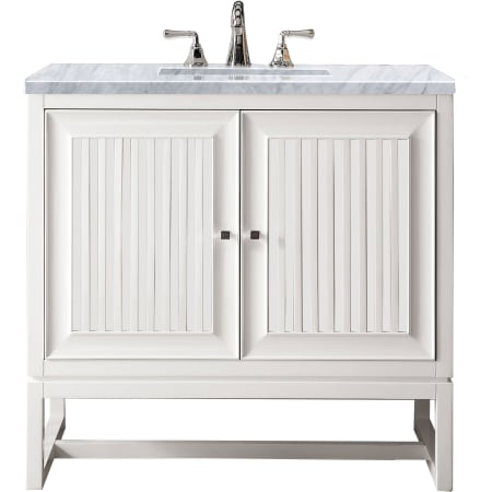 James Martin Vanities Athens 36" Free Standing Single Wood Vanity Set with Marble Top Glossy White