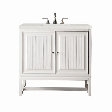 James Martin Vanities Athens 36" Single Basin Poplar Wood Vanity Set with 3cm Lime Delight Silestone Quartz Vanity Top, Rectangular Sink, USB Port and Electrical Outlet Glossy White
