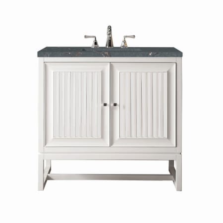 James Martin Vanities Athens 36" Single Basin Poplar Wood Vanity Set with 3cm Parisien Bleu Silestone Quartz Vanity Top, Rectangular Sink, USB Port and Electrical Outlet Glossy White