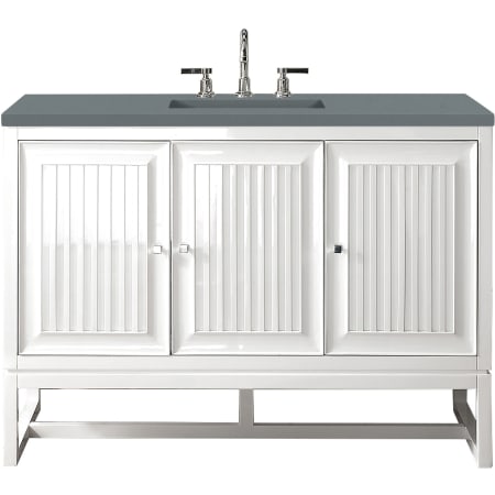 James Martin Vanities Athens 48" Wall Mounted and Free Standing Single Basin Poplar Vanity Set with 3 cm Cala Blue Quartz Vanity Top, Rectangular Sink, USB Port and Electrical Outlet Glossy White