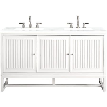 James Martin Vanities Athens 60" Free Standing Double Wood Vanity Set with Solid Surface Top Glossy White