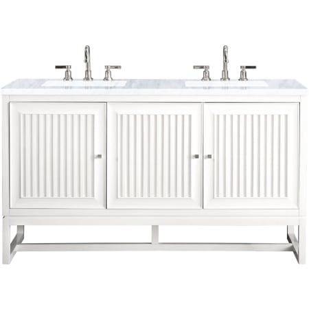 James Martin Vanities Athens 60" Free Standing Double Wood Vanity Set with Marble Top Glossy White