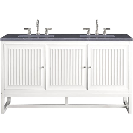 James Martin Vanities Athens 60" Free Standing Double Wood Vanity Set with Quartz Top Glossy White