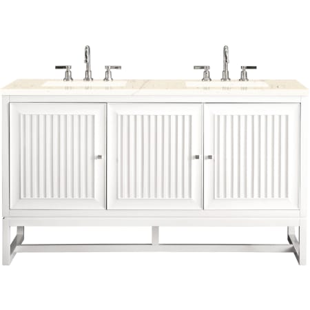 James Martin Vanities Athens 60" Free Standing Double Wood Vanity Set with Quartz Top Glossy White
