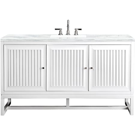James Martin Vanities Athens 60" Free Standing Single Wood Vanity Set with Solid Surface Top Glossy White