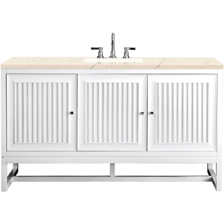 James Martin Vanities Athens 60" Free Standing Single Wood Vanity Set with Quartz Top Glossy White