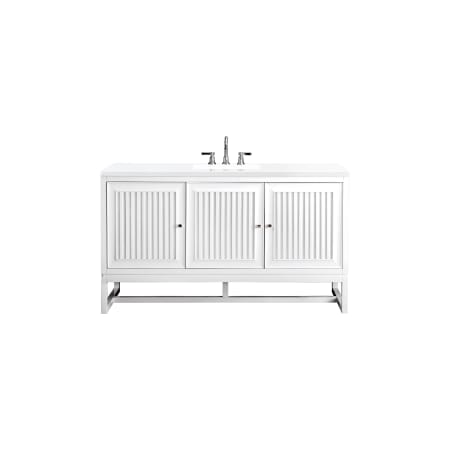 James Martin Vanities Athens 60" Free Standing Single Basin Vanity Set with Cabinet and Quartz Vanity Top Glossy White