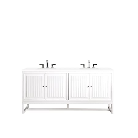 James Martin Vanities Athens 72" Free Standing Double Basin Vanity Set with Cabinet and Quartz Vanity Top Glossy White