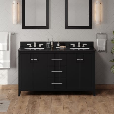 Jeffrey Alexander Katara 60" Free Standing Vanity Set with Cabinet and Granite Vanity Top Black / Black