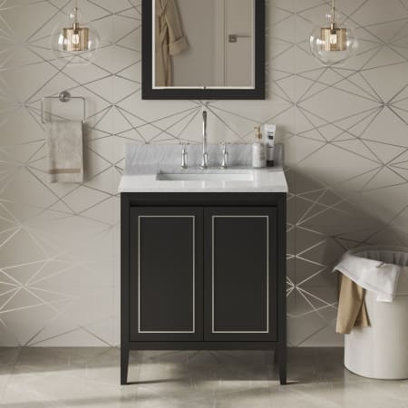 Jeffrey Alexander Percival II 30" Free Standing Vanity Set with Cabinet and Cultured Marble Vanity Top - FINAL SALE Black / White Carrara