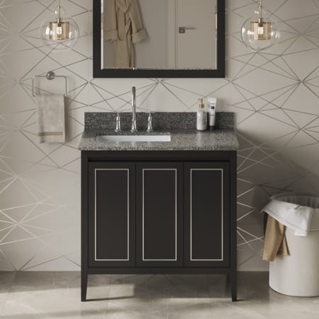 Jeffrey Alexander Percival II 36" Free Standing Vanity Set with Cabinet and Cultured Marble Vanity Top - FINAL SALE Black / Boulder