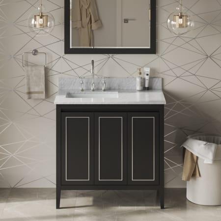 Jeffrey Alexander Percival II 36" Free Standing Vanity Set with Cabinet and Cultured Marble Vanity Top - FINAL SALE Black / White Carrara