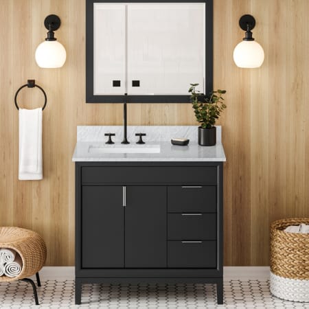 Jeffrey Alexander Theodora II 36" Free Standing Vanity Set with Cabinet and Cultured Marble Vanity Top - FINAL SALE Black / White Carrara
