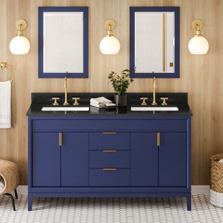 Jeffrey Alexander Theodora II 60" Free Standing Vanity Set with Cabinet and Granite Vanity Top Hale Blue / Black