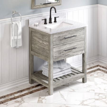 Jeffrey Alexander Wavecrest II 30" Free Standing Vanity Set with Cabinet and Cultured Marble Vanity Top - FINAL SALE Weathered Grey / White Carrara