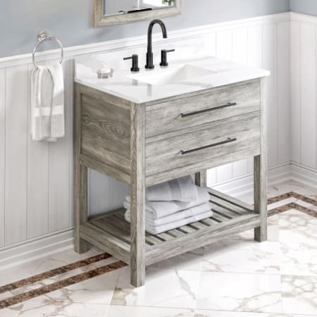Jeffrey Alexander Wavecrest II 36" Free Standing Vanity Set with Cabinet and Quartz Vanity Top Weathered Grey / Calacatta Vienna