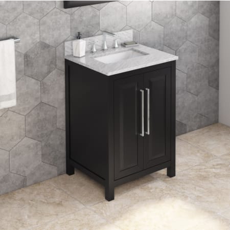 Jeffrey Alexander Cade 24" Free Standing Single Sink Soft Close Bath Vanity with Cabinet and Marble or Quartz Vanity Top for 3 Hole Faucet - FINAL SALE Black / White Carrara Marble Top