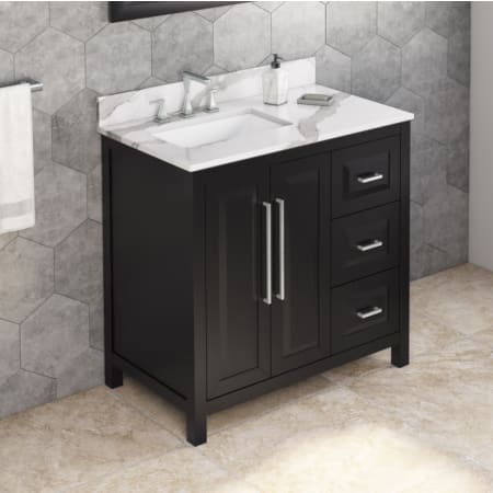 Jeffrey Alexander Cade 36" Soft Close Single Sink Bathroom Vanity with Cabinet and Marble or Quartz Vanity Top for 3-Hole Faucets - FINAL SALE - Clearance - FINAL SALE Black / Calacatta Vienna Quartz Top