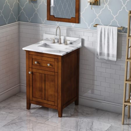 Jeffrey Alexander Chatham 24" Free Standing Single Sink Bath Vanity with Cabinet and Marble or Quartz Vanity Top and Soft Close Hinges and Slides - FINAL SALE - Clearance - FINAL SALE Chocolate / Calacatta Vienna Quartz Top