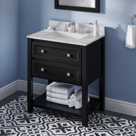 Jeffrey Alexander Adler 32" Free Standing Single Sink Bath Vanity with Marble or Quartz Top and Backsplash - For 3 Hole Faucets - FINAL SALE Black / Calacatta Vienna Quartz Top