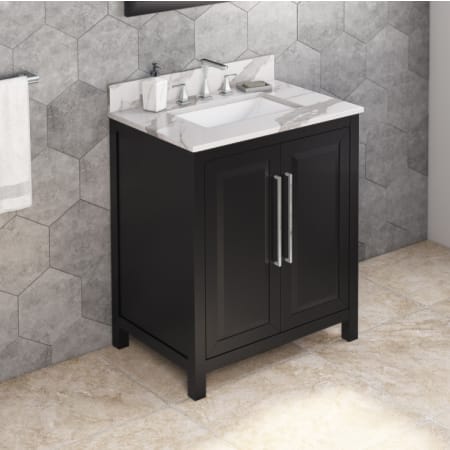 Jeffrey Alexander Cade 30" Free Standing Single Sink Bath Vanity with Marble or Quartz Top and Backsplash - For 3 Hole Faucet - FINAL SALE - Clearance Black / Calacatta Vienna Quartz Top