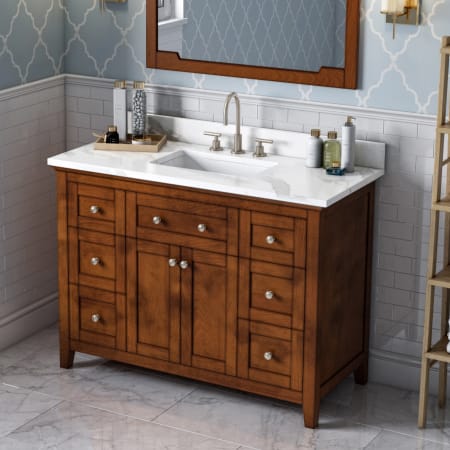 Jeffrey Alexander Chatham 48" Free Standing Single Sink Bath Vanity with Marble or Quartz Vanity Top for 3 Hole Faucet - FINAL SALE - Clearance - FINAL SALE Chocolate / Calacatta Vienna Quartz Top