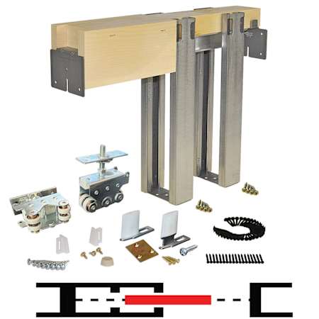 Johnson Hardware 1500 Series Pocket Door System Frame Kit for 36" x 108" Doors with Steel Studs and 2" x 4" Stud Walls Steel / Aluminum
